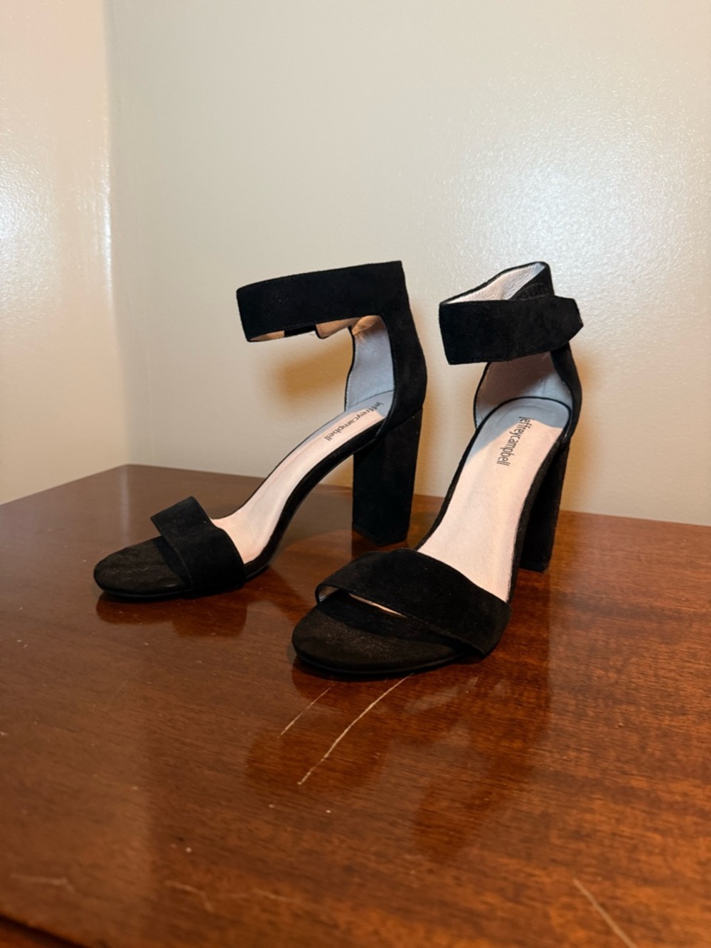 Jeffrey Campbell Black Suede Block Heel Sandals with Ankle Strap